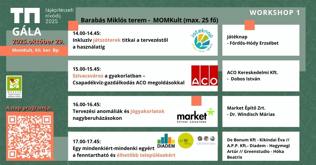 tájépítészeti díjűtadó wershopok, programok